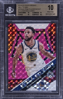 2019-20 Panini Mosaic Will to Win Pink Fluorescent #14 Stephen Curry (#01/10) - BGS PRISTINE 10